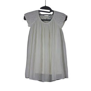 Disney girl's pleated chiffon lace cap‎ sleeve cream flowergirl dress S